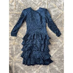 AJ Bari vintage 100% silk blue teal polka dot ruffle dress women's size 6